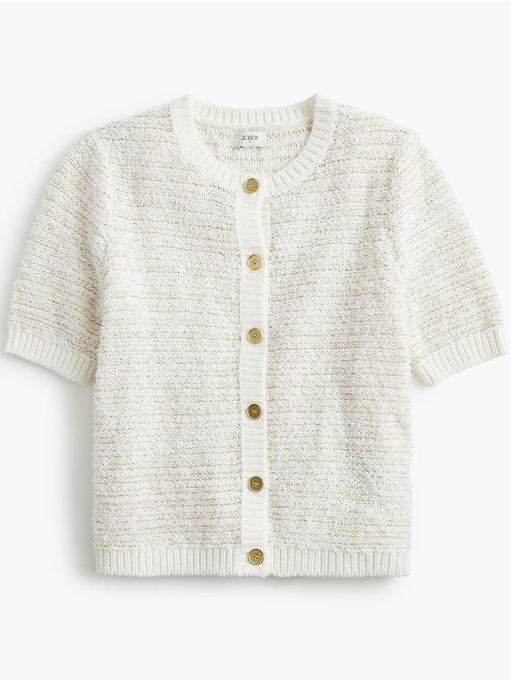 J. Crew Factory Cream Short-Sleeve Button Cardigan with Gold Buttons